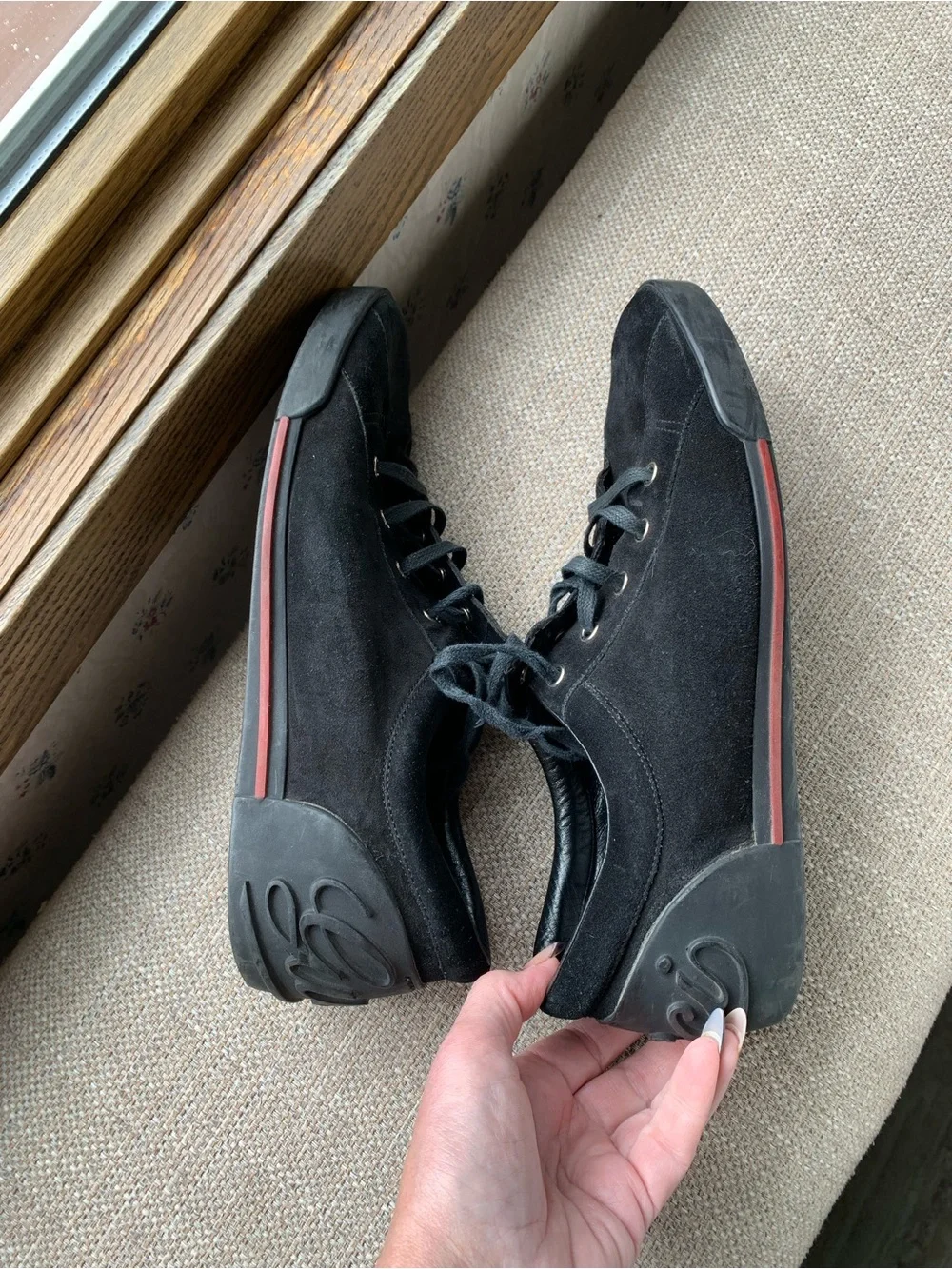 Gucci Script Black Suede Sneakers in very good condition.